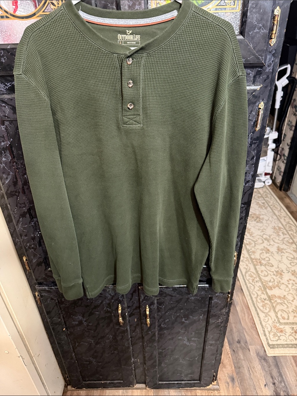 Outdoor Life Olive Green Waffle Henley Long Sleeve Shirt